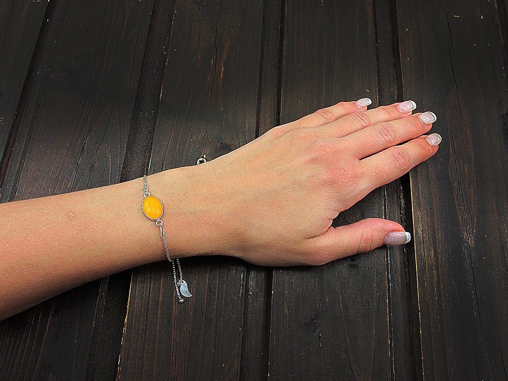 Bratara argint reglabila cu jad galben oval 14x10 MM - GlamBazaar.ro