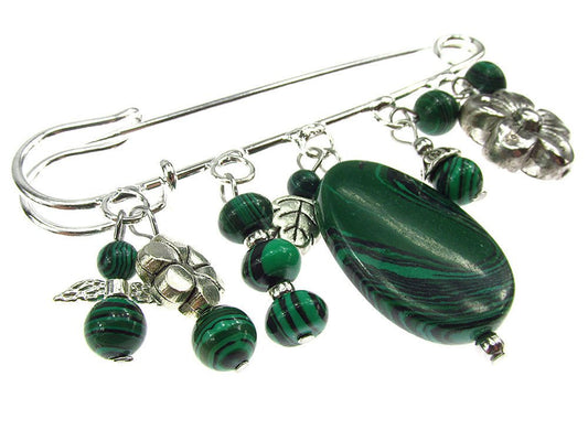 Brosa ac de siguranta supradimensionat cu malachit - GlamBazaar.ro