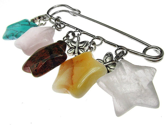 Brosa ac de siguranta supradimensionat cu stelute pietre mix 2A - GlamBazaar.ro