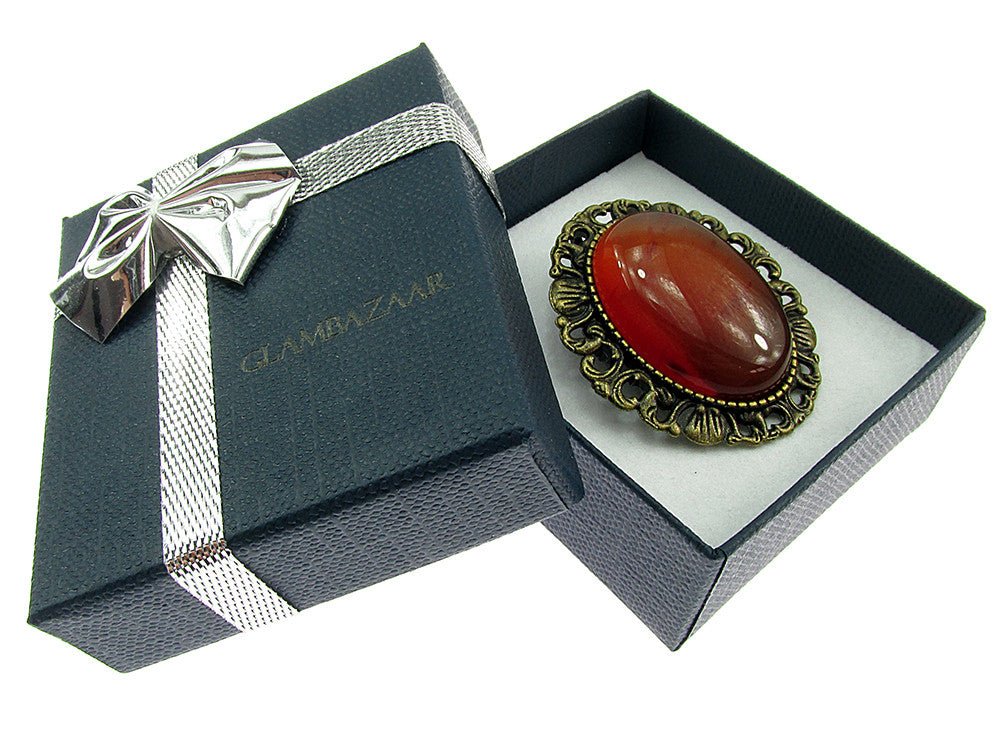 Brosa/pandantiv bronz antic cu carneol natural - GlamBazaar.ro