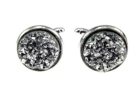 Butoni camasa cu rasina druzy argintiu deschis 12 mm - GlamBazaar.ro