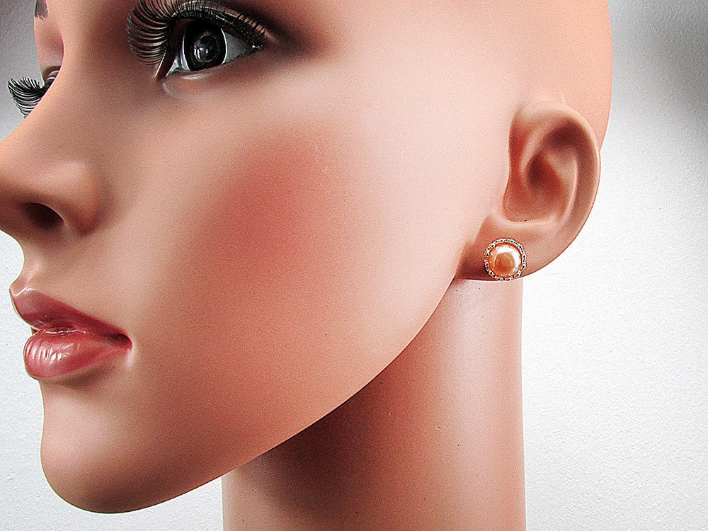 Cercei argint coroana perle de cultura oranj 8 MM - GlamBazaar.ro