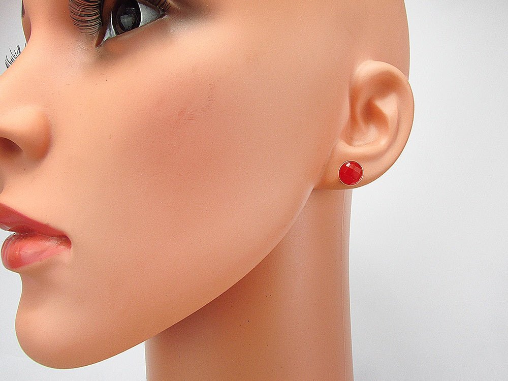 Cercei argint cu carneol fatetat 8 MM - GlamBazaar.ro