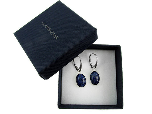 Cercei argint cu lapis lazuli natural 14x10 MM - GlamBazaar.ro