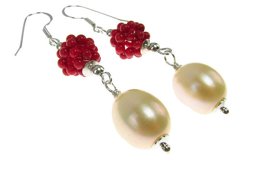 Cercei argint cu perle si coral - GlamBazaar.ro