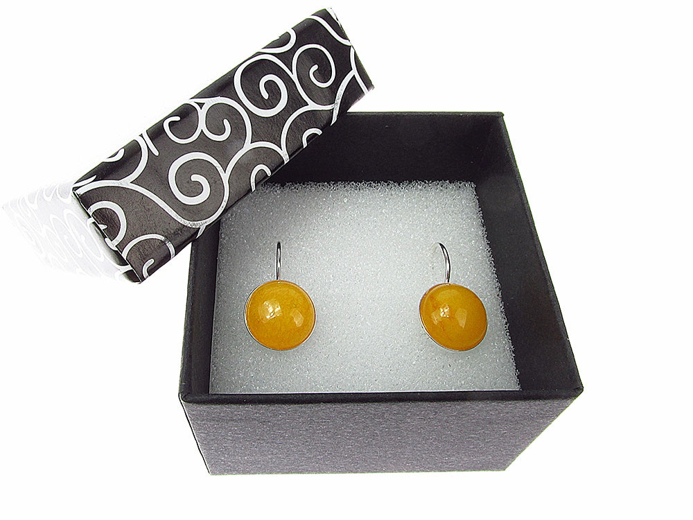 Cercei argint model clasic cu jad galben 10 MM