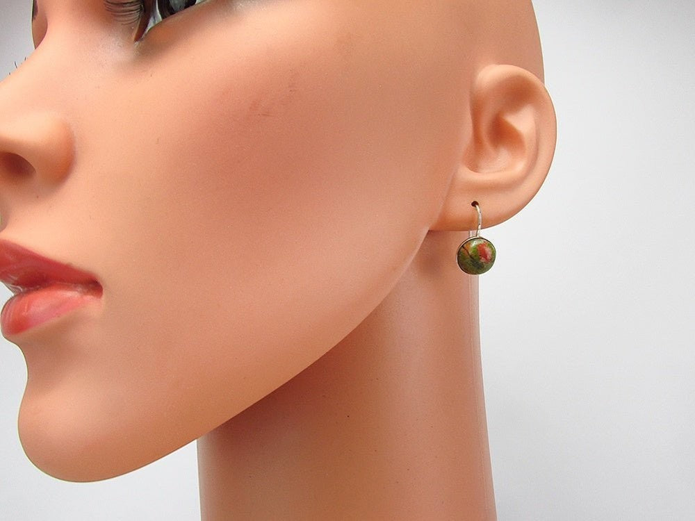 Cercei argint model clasic cu unakit natural 10 MM - GlamBazaar.ro