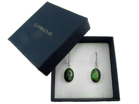 Cercei argint ovali cu rubin zoisit 14x10 MM - GlamBazaar.ro