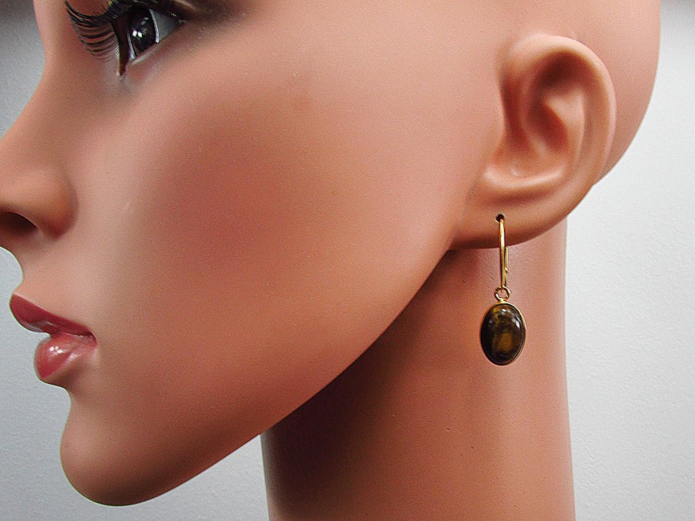 Cercei argint placati cu aur cu ochi de tigru 14x10 MM - GlamBazaar.ro