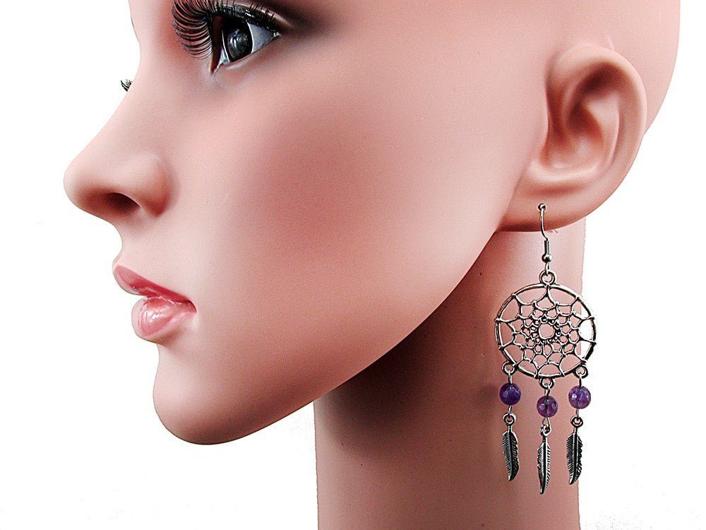 Cercei candelabru Dreamcatcher cu ametist fatetat - GlamBazaar.ro