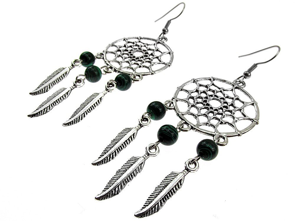 Cercei candelabru Dreamcatcher cu malachit - GlamBazaar.ro