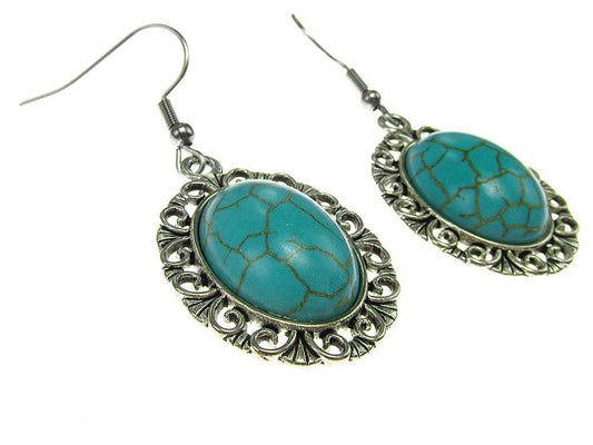 Cercei candelabru filigran cu turcoaze - GlamBazaar.ro