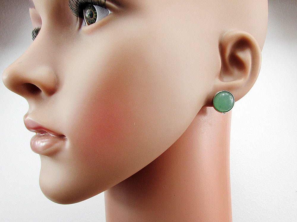 Cercei clips inox cu aventurin verde natural 12 MM - GlamBazaar.ro