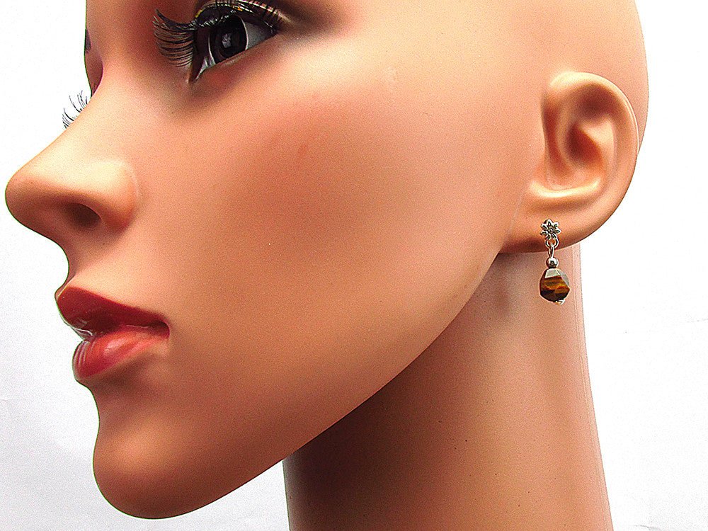 Cercei floricica argint cu ochi de tigru maxifatetat - GlamBazaar.ro