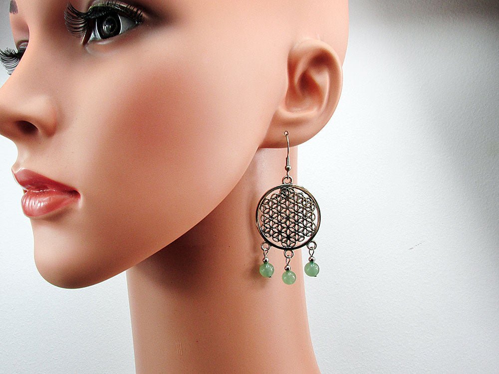 Cercei mari Floarea Vietii cu aventurin natural - GlamBazaar.ro