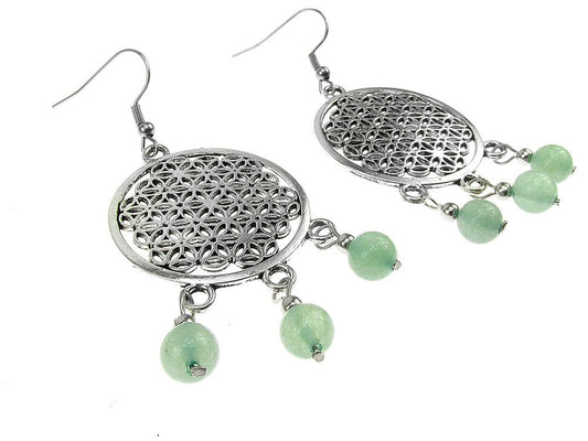 Cercei mari Floarea Vietii cu aventurin natural - GlamBazaar.ro