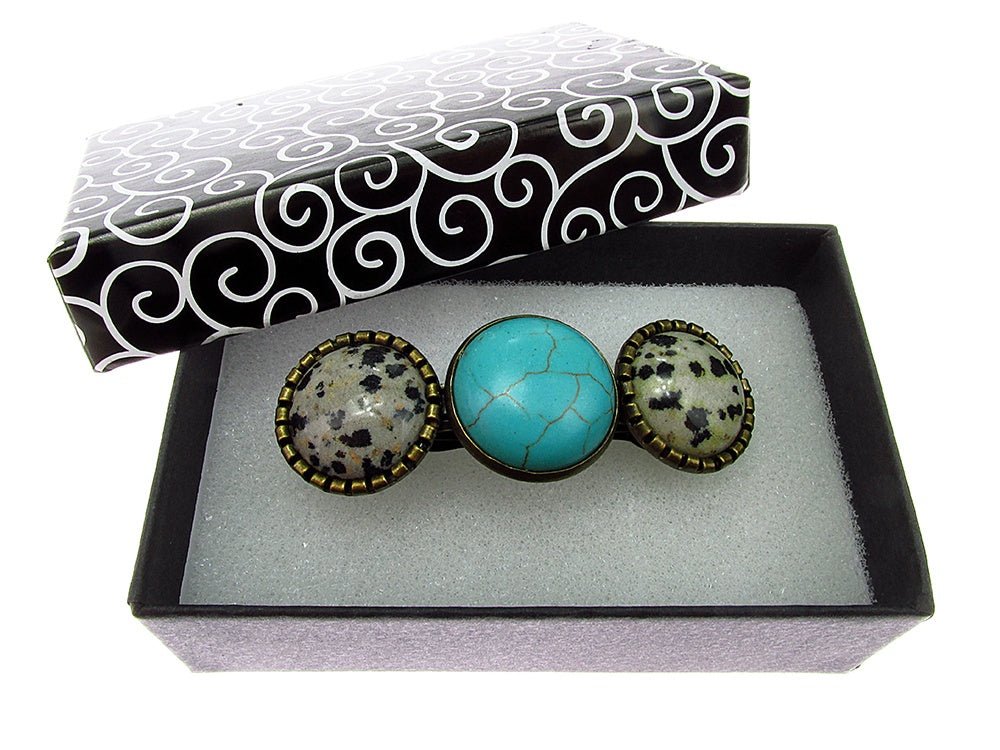 Clama de par bronz antic cu jasp si turcoaz - GlamBazaar.ro