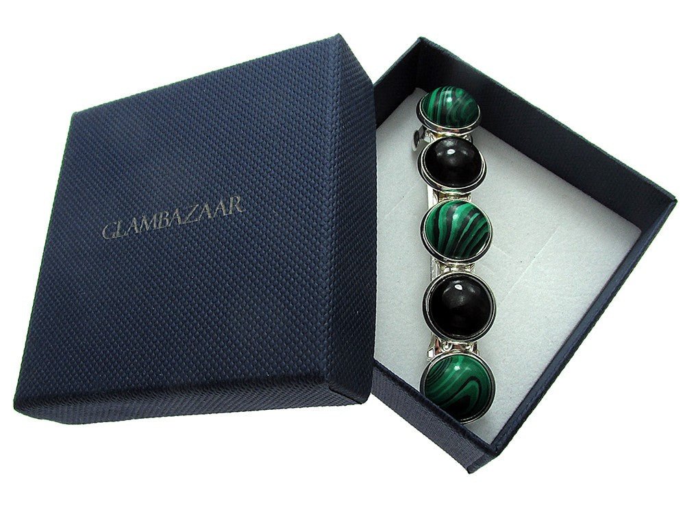 Clama de par cu pietre malachit si onix - GlamBazaar.ro