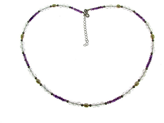 Colier ametist, topaz si perle de cultura cu argint - GlamBazaar.ro