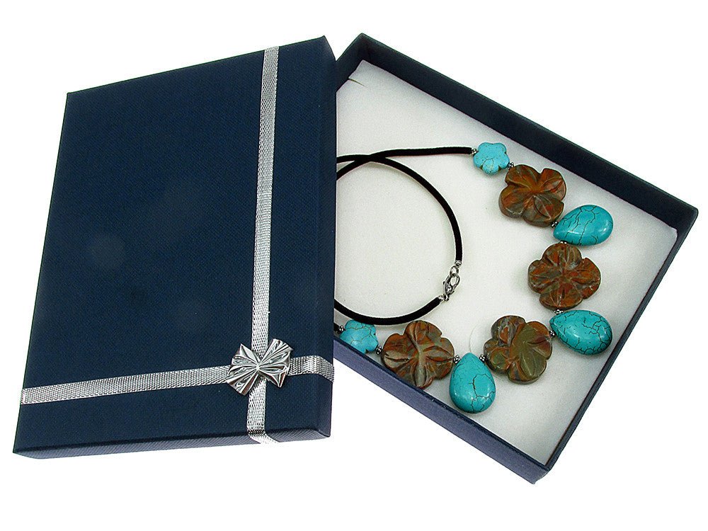 Colier Excelsior flori agate si turcoaze - GlamBazaar.ro