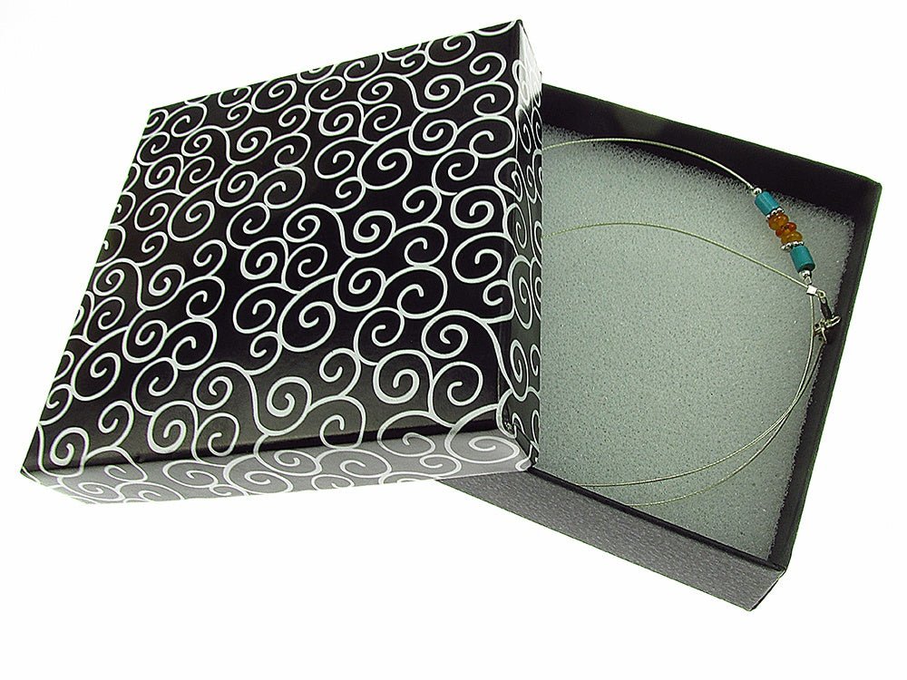 Colier fir argint cu chihlimbar si turcoaz - GlamBazaar.ro