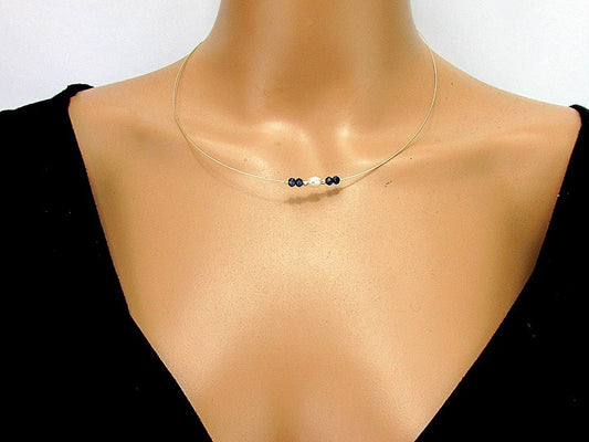 Colier fir argint cu safir fatetat si perla de cultura - GlamBazaar.ro