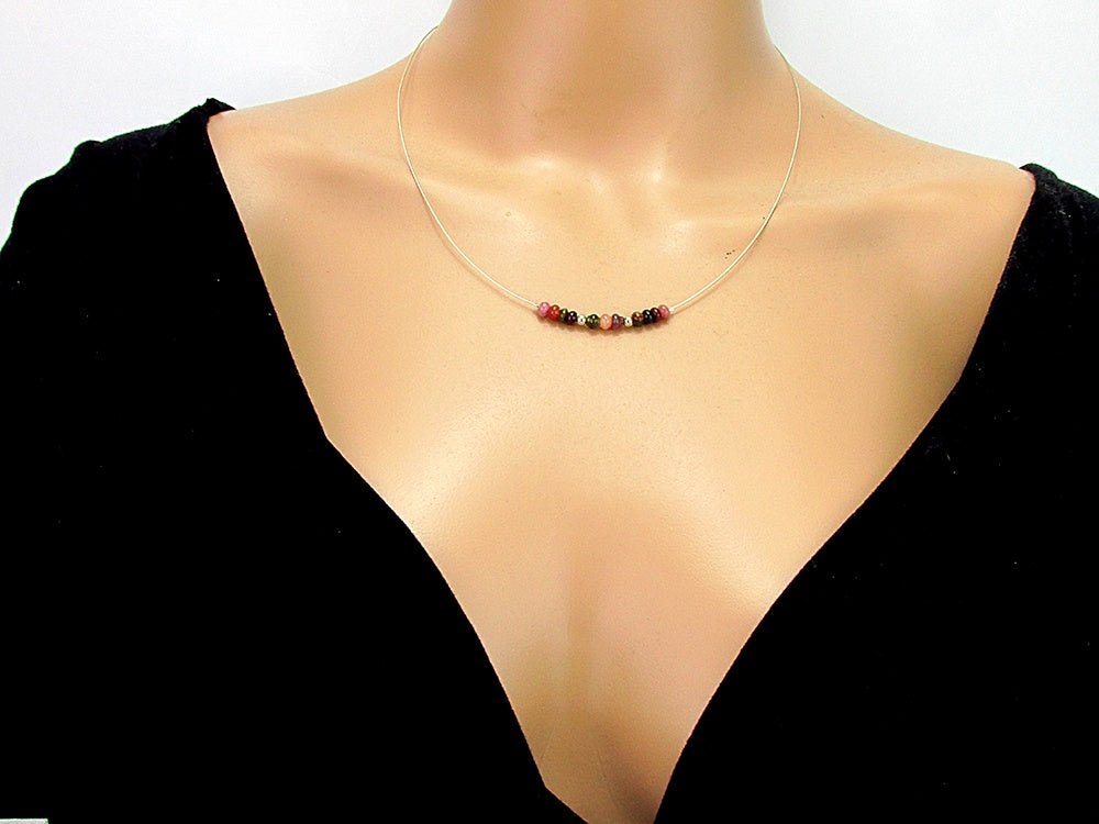 Colier fir argint cu turmalina curcubeu 1A - GlamBazaar.ro