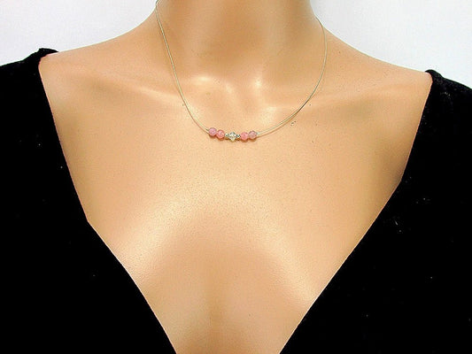 Colier fir argint cu turmalina roz si topaz - GlamBazaar.ro