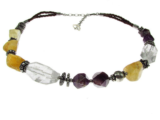 Colier Miracle cu citrin, cuart de stanca si ametist - GlamBazaar.ro