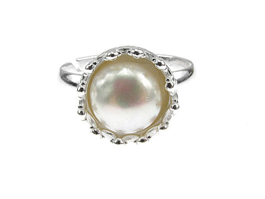 Inel argint reglabil coroana cu perla de cultura alba 8 MM - GlamBazaar.ro