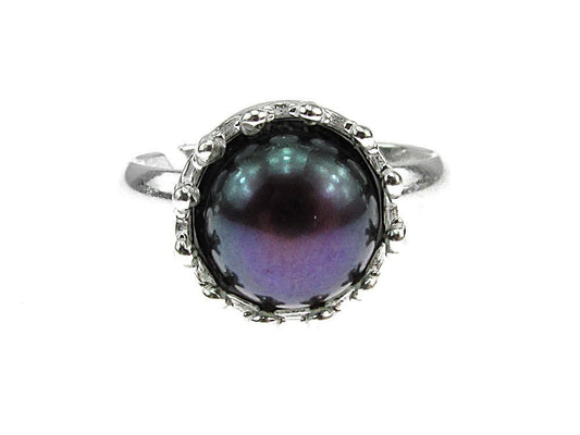 Inel argint reglabil coroana cu perla de cultura neagra 8 MM - GlamBazaar.ro