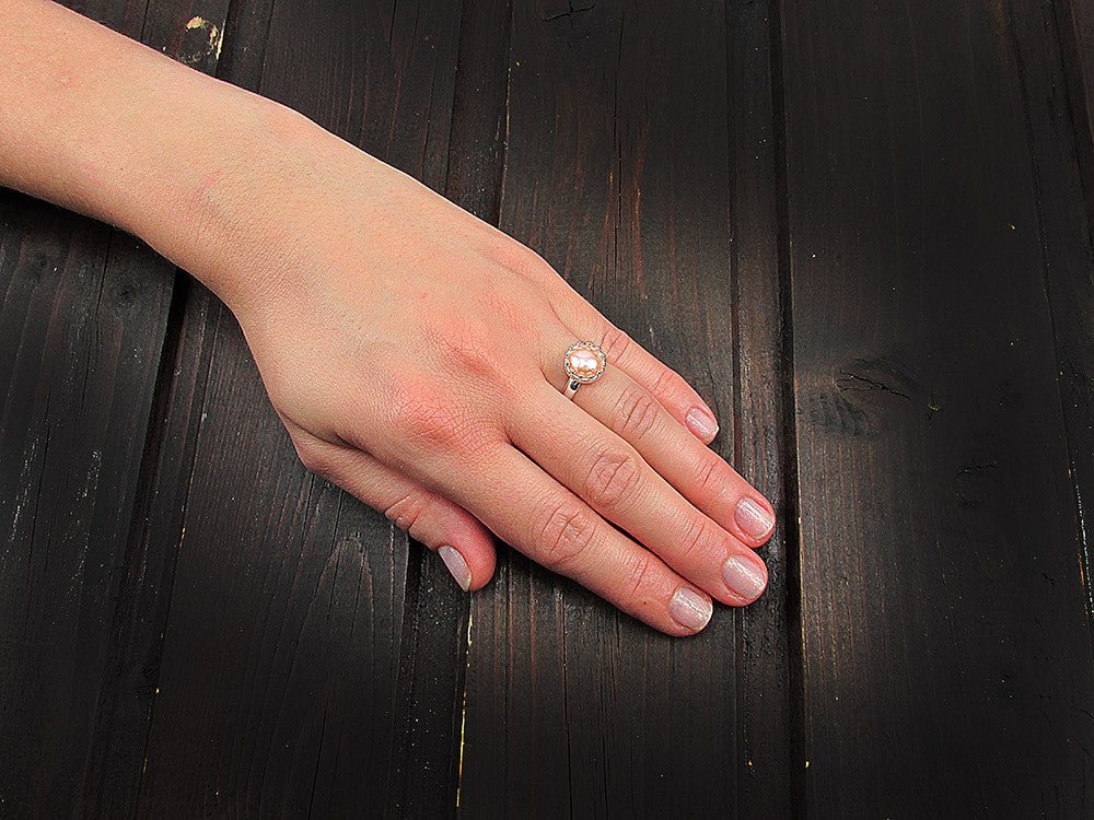 Inel argint reglabil coroana cu perla de cultura oranj 8 MM - GlamBazaar.ro