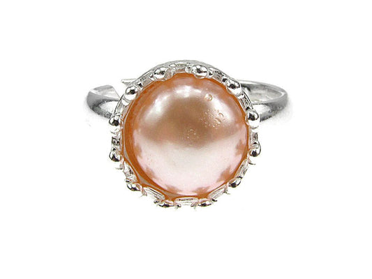 Inel argint reglabil coroana cu perla de cultura oranj 8 MM - GlamBazaar.ro