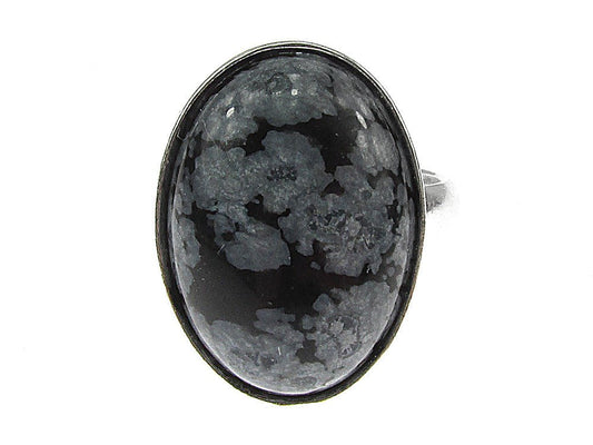 Inel argint reglabil cu obsidian fulg - de - nea 18x13 MM - GlamBazaar.ro