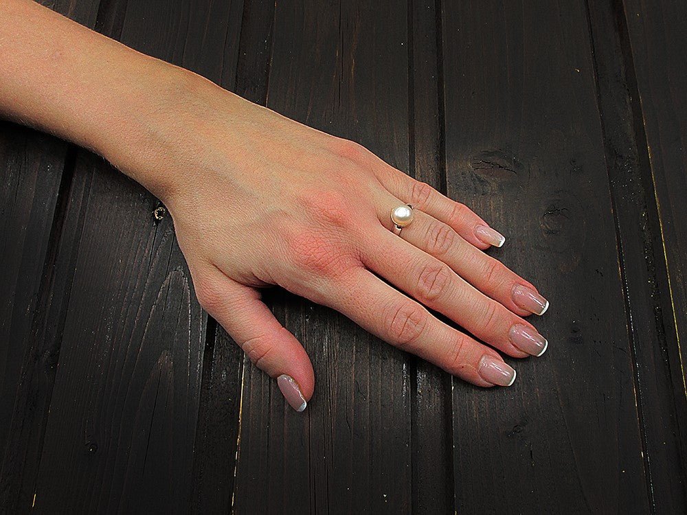 Inel argint reglabil cu perla de cultura oranj 8 MM - GlamBazaar.ro