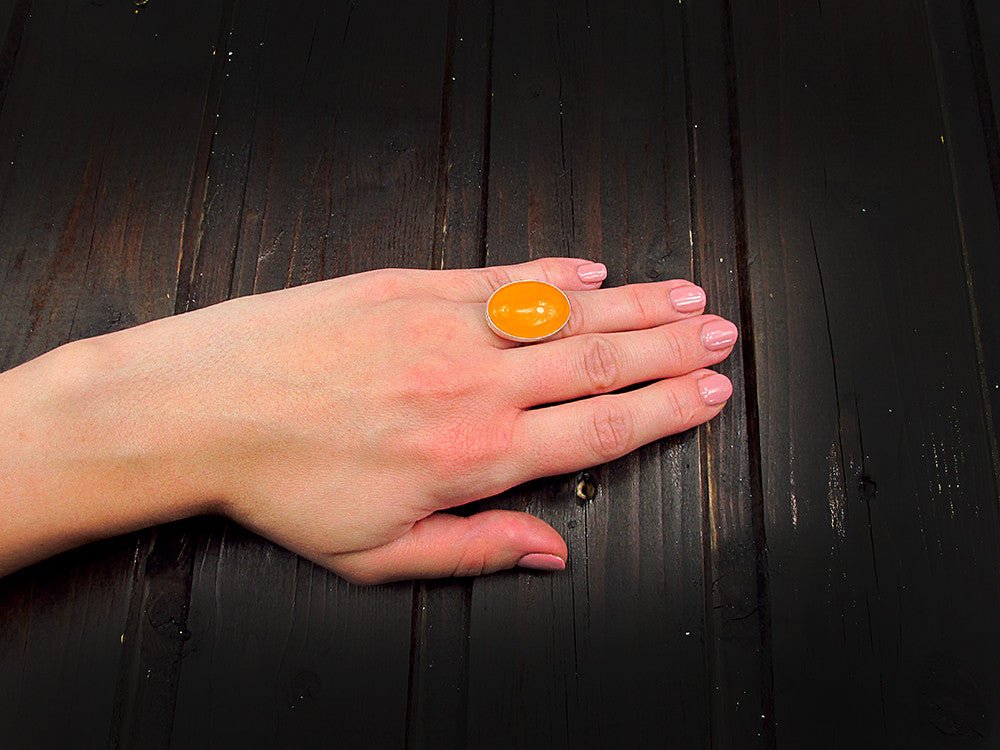 Inel argint reglabil masiv cu jad galben 25x18 MM - GlamBazaar.ro