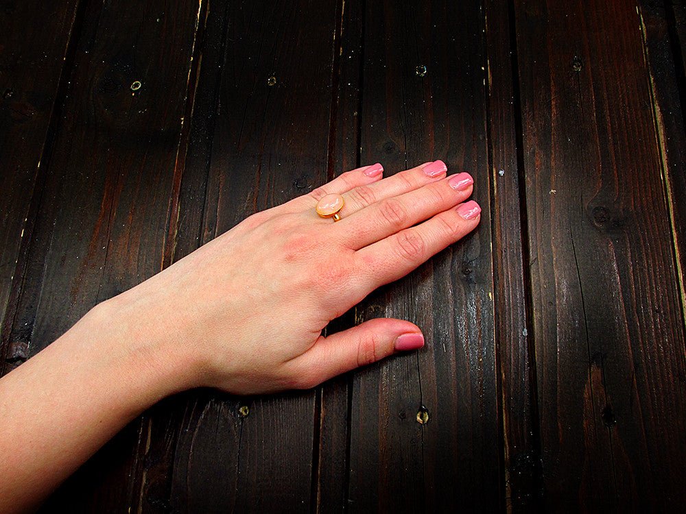 Inel argint reglabil placat cu aur cu cuart roz 14x10 MM - GlamBazaar.ro