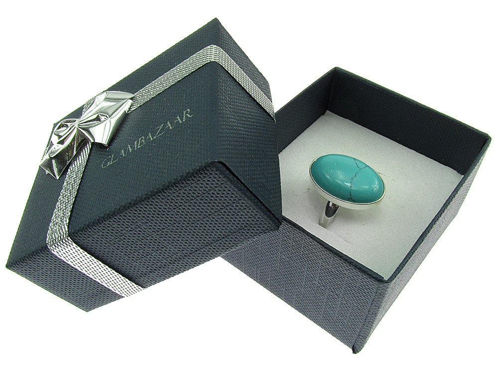 Inel argint reglabil turcoaz 18x13 MM - GlamBazaar.ro