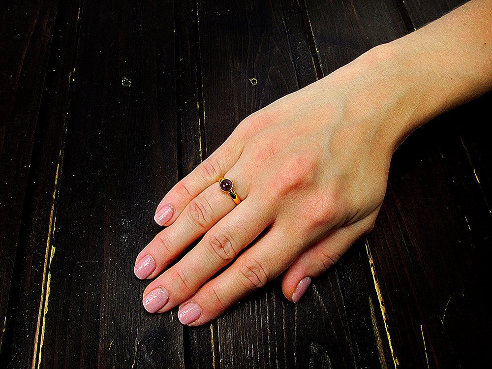 Inel reglabil argint placat cu aur ametist natural 6 MM - GlamBazaar.ro