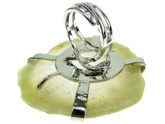 Inel reglabil statement masiv cu agat alb - transparent geoda - GlamBazaar.ro