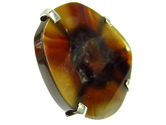 Inel reglabil statement masiv cu agat caramiziu 9A - GlamBazaar.ro