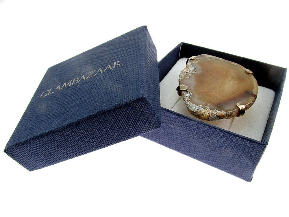 Inel reglabil statement masiv cu agat fumuriu natural - GlamBazaar.ro