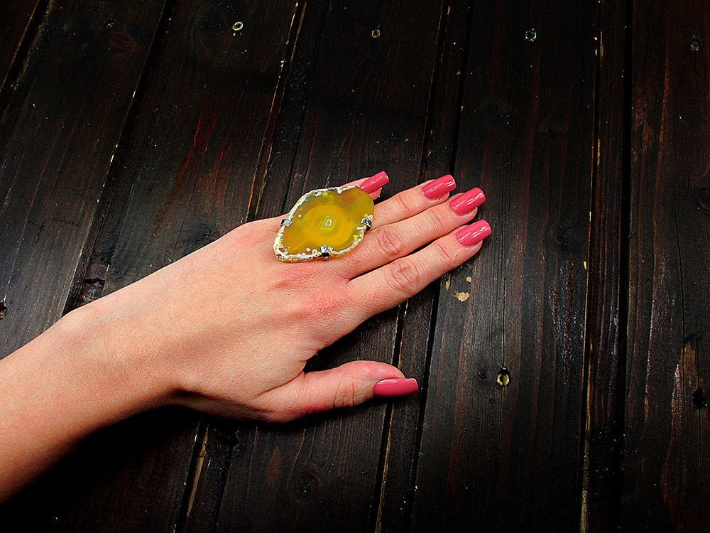 Inel reglabil statement masiv cu agat galben 13A - GlamBazaar.ro