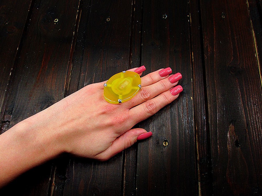 Inel reglabil statement masiv cu agat galben 14A - GlamBazaar.ro
