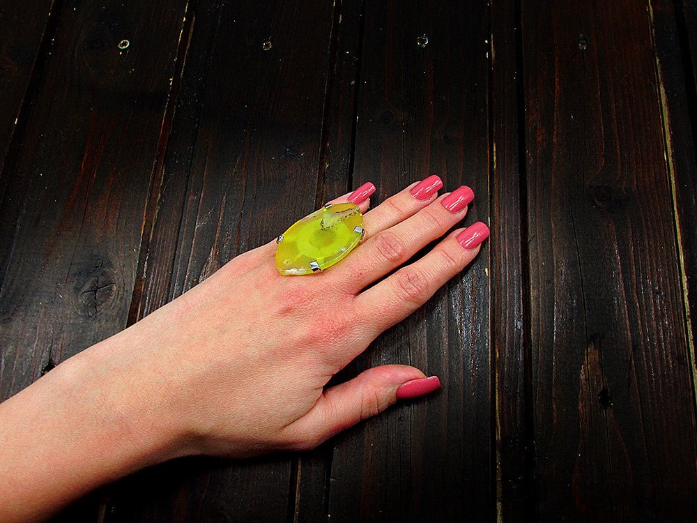 Inel reglabil statement masiv cu agat galben 1A - GlamBazaar.ro