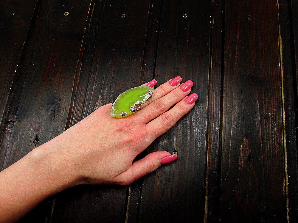 Inel reglabil statement masiv cu agat galben 5A - GlamBazaar.ro