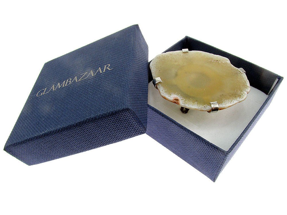 Inel reglabil statement masiv cu agat galben pal D - GlamBazaar.ro