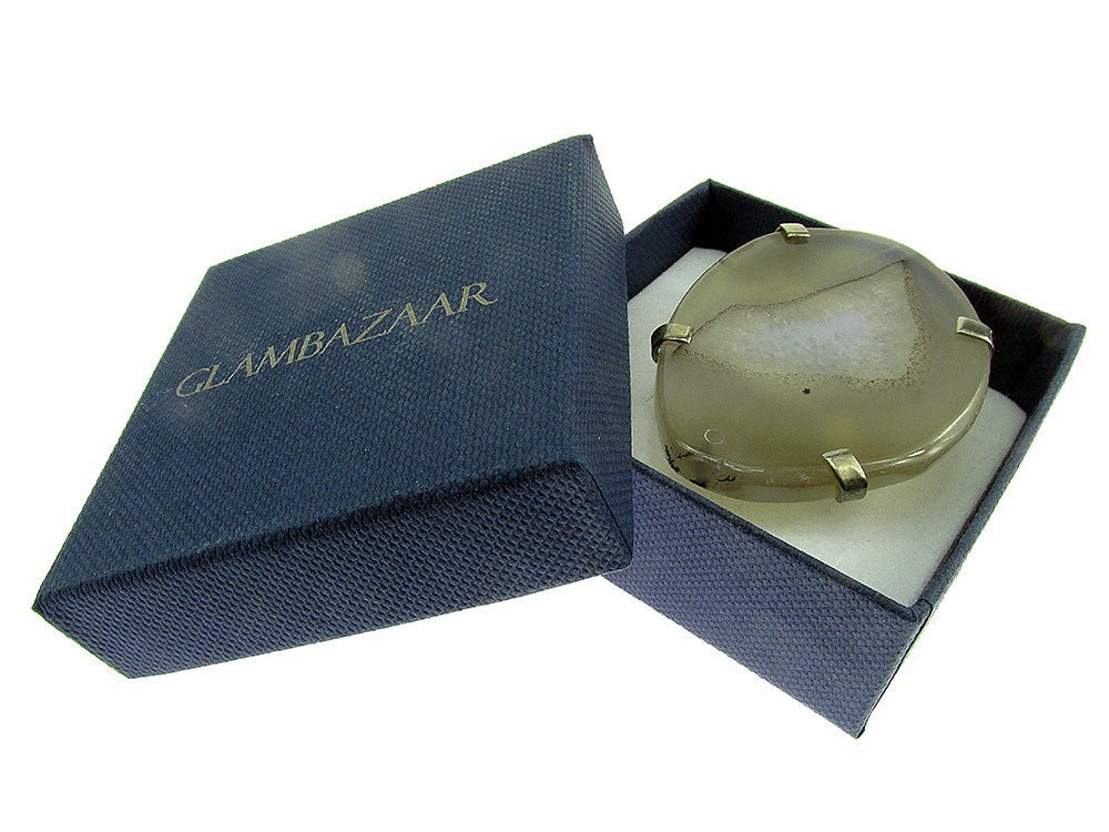 Inel reglabil statement masiv cu agat gri natural A - GlamBazaar.ro