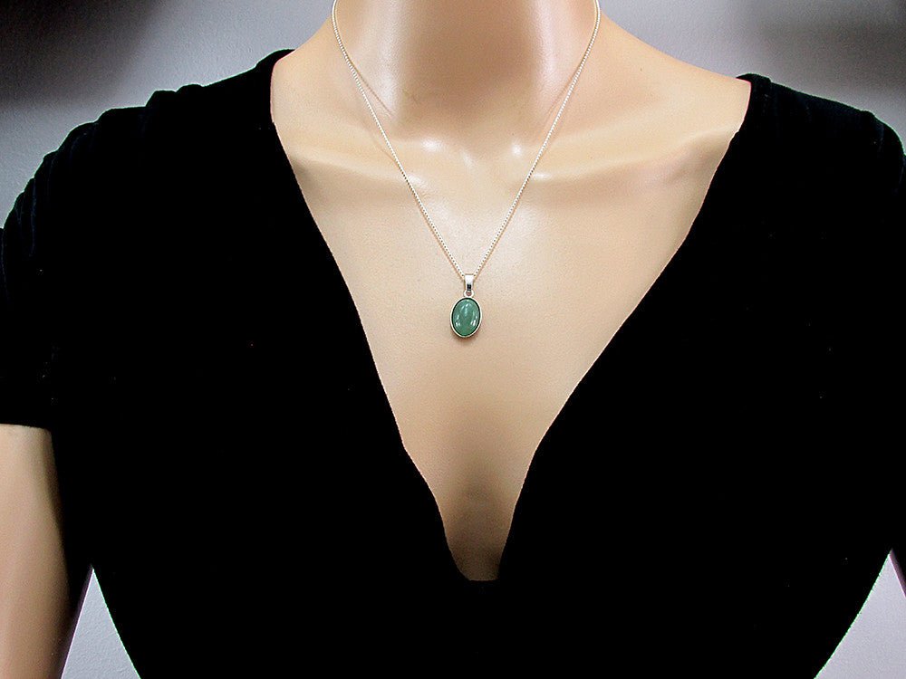 Pandantiv argint cu aventurin verde natural 14x10 MM - GlamBazaar.ro