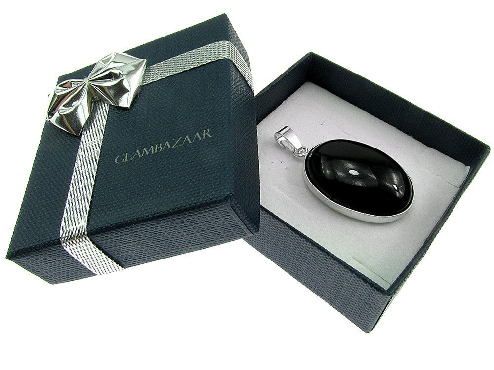Pandantiv argint mare cu agat negru natural 25x18 MM - GlamBazaar.ro